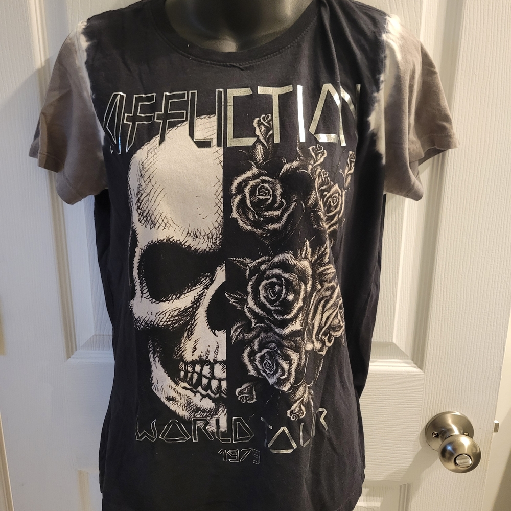 Affliction Charcoal and White Skull Rose Tee